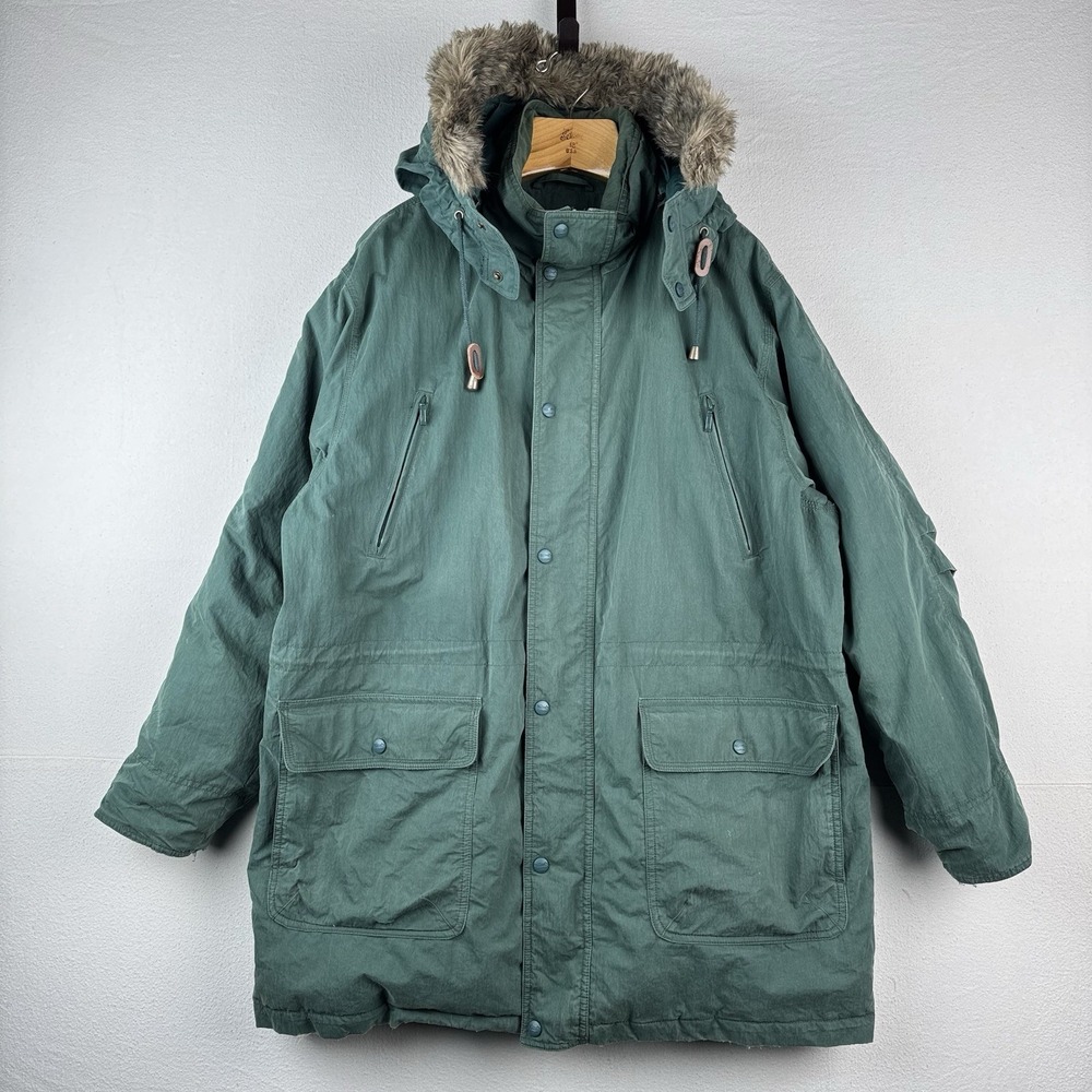 90's‎ Vtg L.L. Bean Men's L Goose Down Faux Fur Hooded Parka Puffer Jacket Green